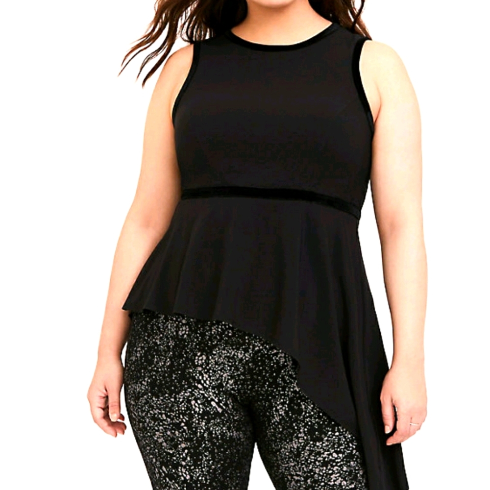 Torrid Crepe & Velvet Trim Asymmetrical Peplum Top 3X
